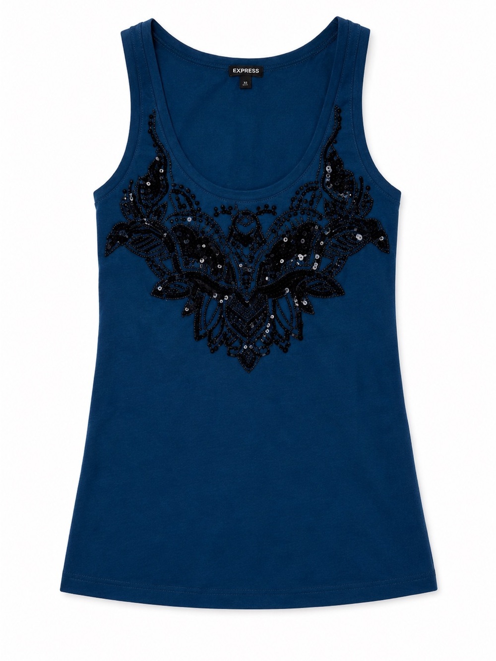 EXPRESS BLUE TANK TOP WITH BLACK SEQUIN DETAILS